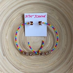 NWT Betsey Johnson Rainbow “LOVE” Hoop Earrings